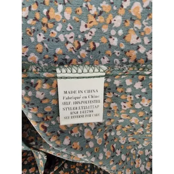 Arula Babydoll Top Sz C 3X Square Neck Green Floral Short Sleeve Ruffle Bohemian - Picture 9 of 10